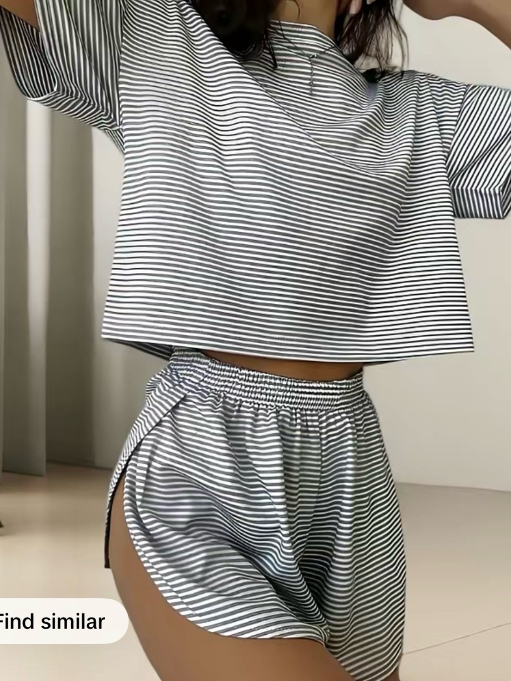 Striped Black & White Women's Pajama Set - Crop Top & Shorts